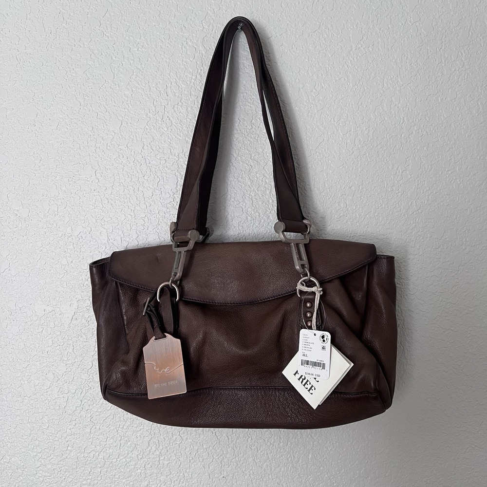 NWT We The Free Harper Shoulder Bag Free People Leather Flap Top Chocolate Brown - Picture 4 of 9